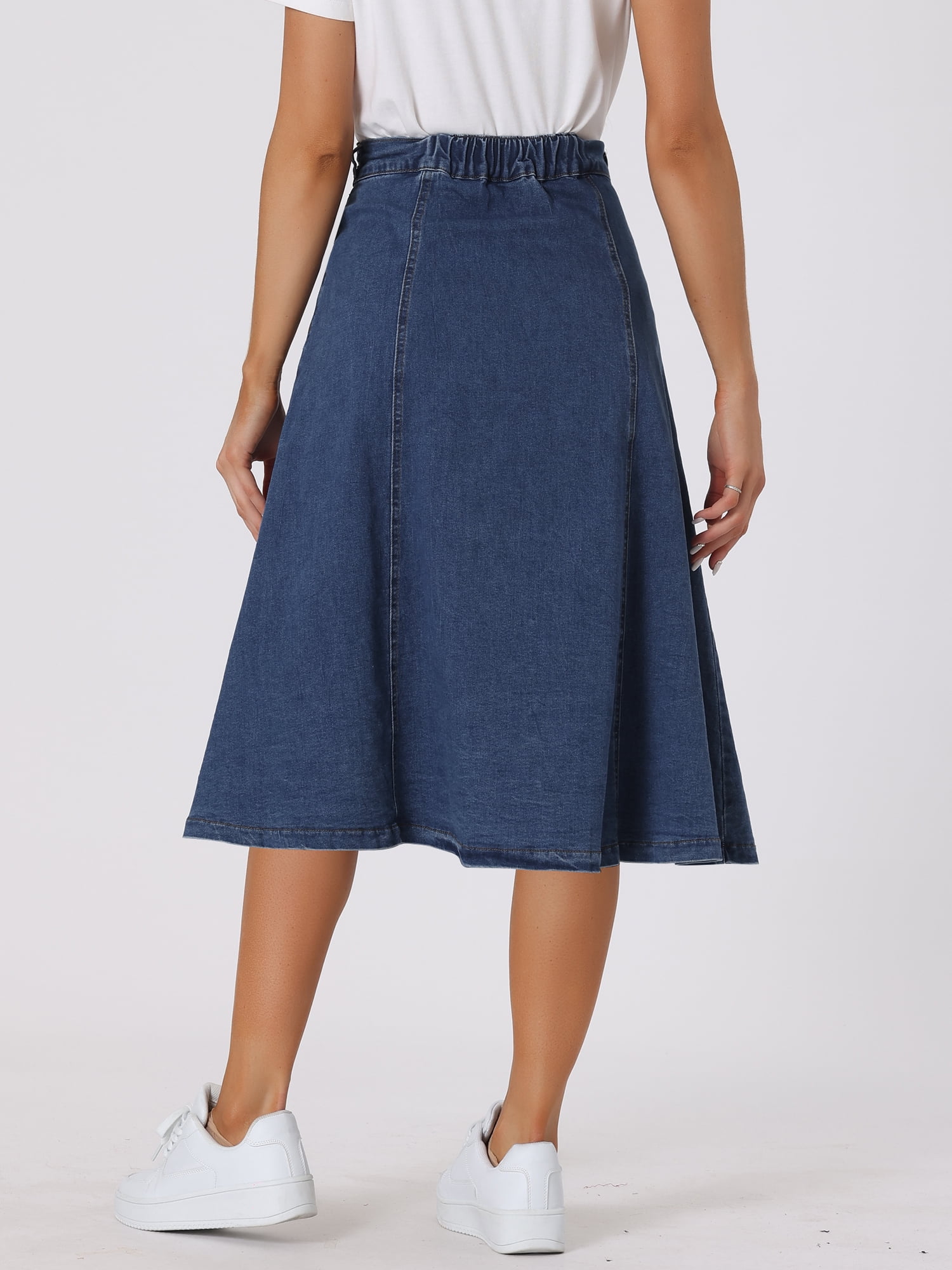 DARING DIVA Women's Buttons Front A-Line Flowy Midi Skirts with Pocket XS Medium Blue
