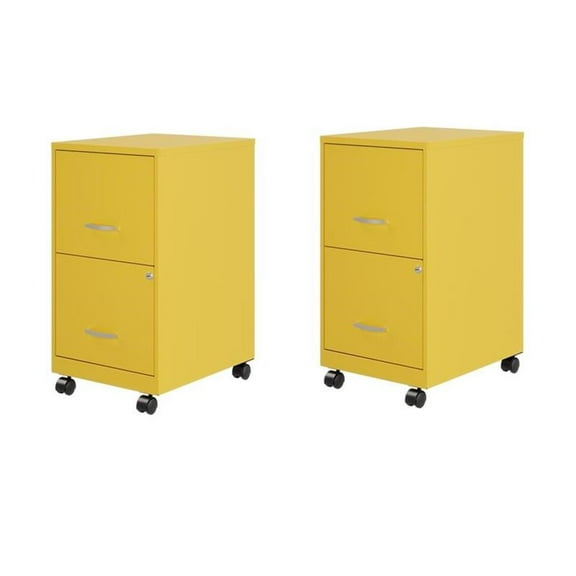 Home Square Set of 2 18"D 2Drawer Mobile Metal Vertical File Cabinet - Yellow