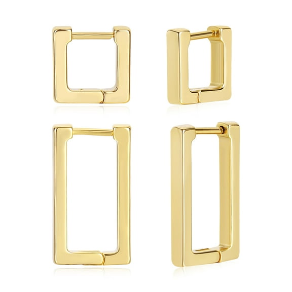 MYCUTEY 2 Pairs 14K Gold Plated Minimalist Hoop Earrings Small Dainty Geometric Square and Rectangle Huggies Hoops for Women Gift