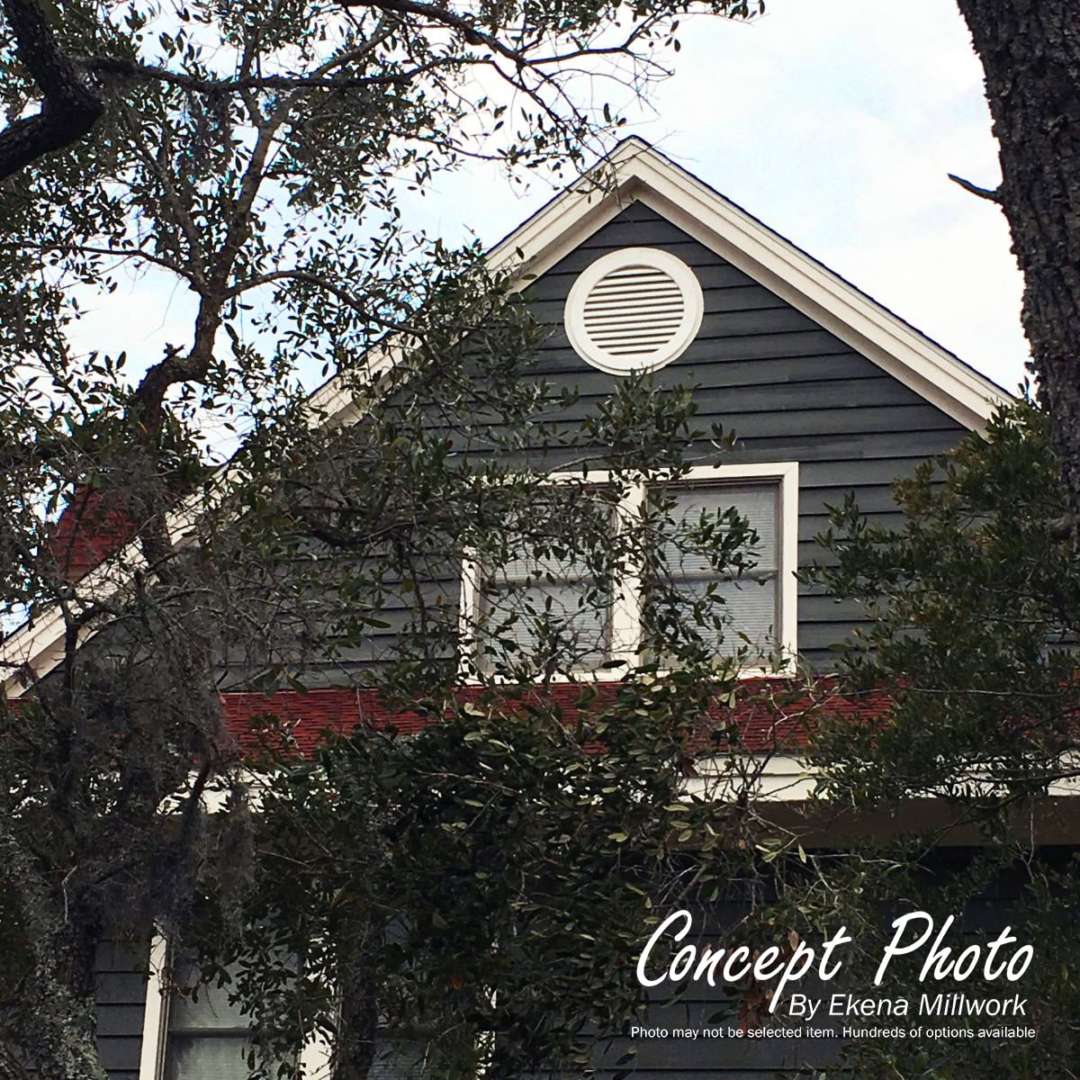 16"W x 42"H Half Octagon Top Left Surface Mount PVC Gable Vent: Functional, w/ 3-1/2"W x 1"P Standard Frame