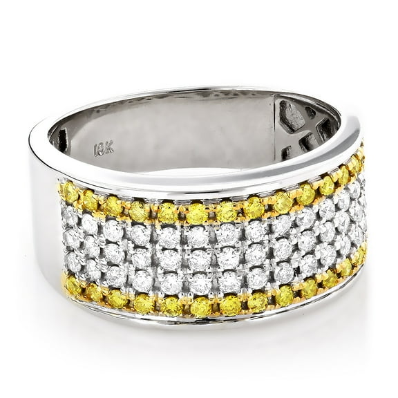 Luxurman Mens Unique 10K White And Yellow 1.2 Ctw Natural Diamond Wedding Band (White Gold Size 7)