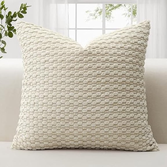 Eryueer Corduroy Soft Cushion Covers 40x40 cm Decorative Throw Pillow Covers with 3D Bubble Texture Cushion Case for Couch Sofa Bedroom Soft Pillowcase for Home Decor (Beige)