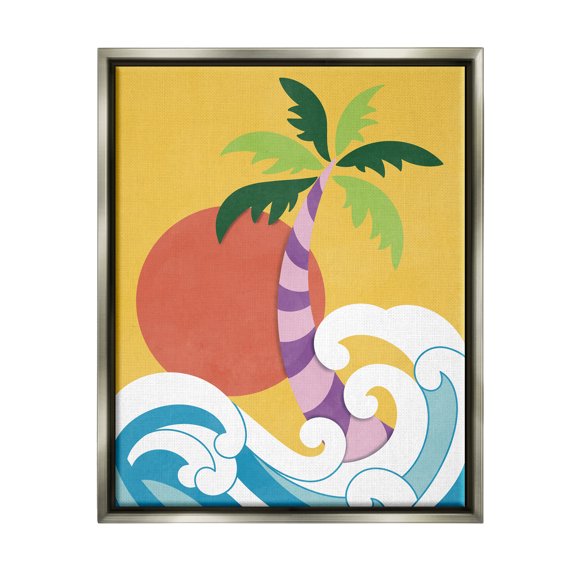 Stupell Industries Modern Tropical Waves Nature Painting Gray Floater Framed Art Print Wall Art, 17 x 21
