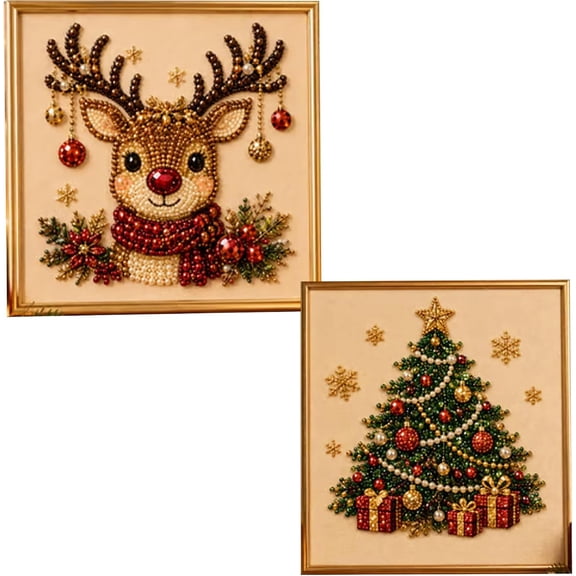 2PCS! DIY Christmas Pearl Diamond Painting Art Kit for Adults, Beginner-Friendly, 2027 3D Raised Pearl Beads Craft with Shimmering Effect, Handmade Art Craft for Home Wall Decor