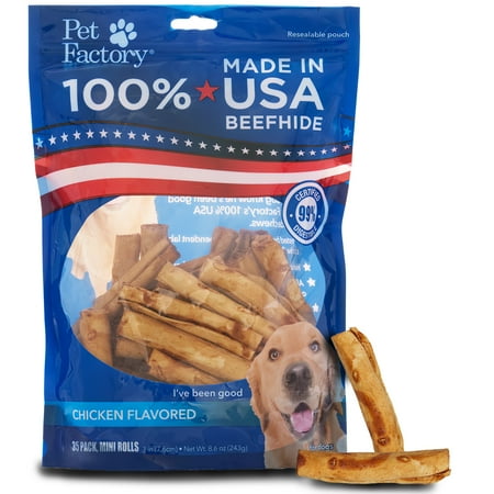 UPC: 0094983781421 | Pet Factory 100% Made in USA Beefhide 3-3.5  Mini Rolls Dog Chew Treats – Chicken Flavor  35 Count/1 Pack Chicken 35 Count (Pack of 1)