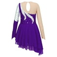 thumbnail image 2 of JanJean Kids Girls Mesh Splice Shiny Rhinestone Figure Ice Skating Dress Asymmetrical Lyrical Dance Purple 6, 2 of 5