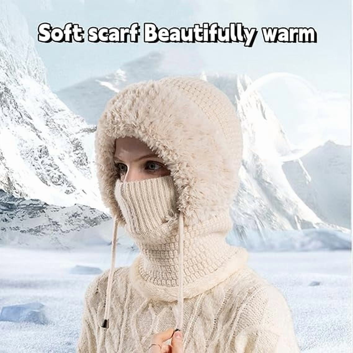 3-in-1 Beanie Hat for Women with Scarf and Mask - Winter Balaclava, Knitted Fleece-Lined Hat, Neck Gaiter & Face Cover for Cold Weather, Skiing, Hiking