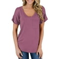 thumbnail image 2 of Womens V-Neck Shirts with Front Pocket Decoration Short Sleeve Solid Casual Loose Fit Trendy T-Shirt, 2 of 4