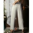 thumbnail image 4 of DOUBLJU Women's Casual Elastic Waist Comfy Wide Leg Linen Pants with Pockets, 4 of 5