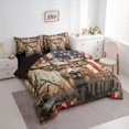 thumbnail image 2 of Castle Fairy Vintage Cracked Flag Deer 7-Piece Twin Bedding,Distressed Plank Trunk Bedding Comforter Set,Red White Gray,Black Reversible, 2 of 7