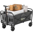 thumbnail image 1 of Chariot de Jardin Pliable et Rabattable, Chariot de Pelouse Robuste avec Sac de Transport en Tissu Oxford de 62 L, Capacité de 265 Lb, Poignée Réglable et Roues Universelles pour le Camping, la Plage, Gris, 1 of 7