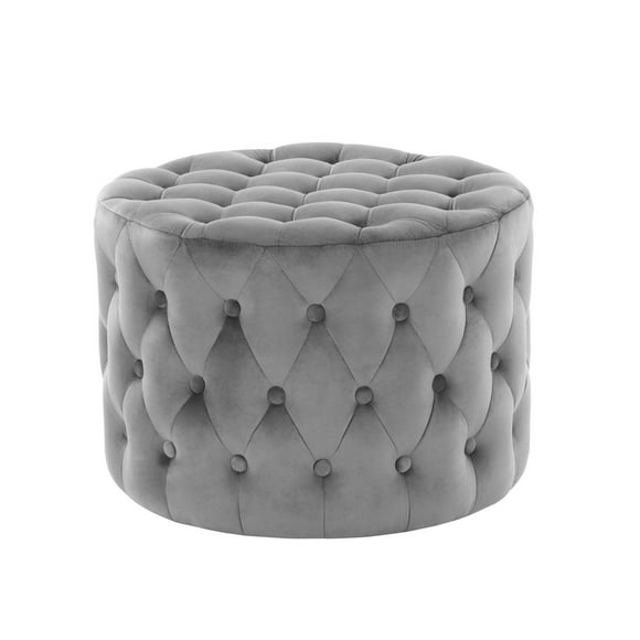 K-LIVING DEAN GREY TUFTED MICRO SUEDE FABRIC OTTOMAN
