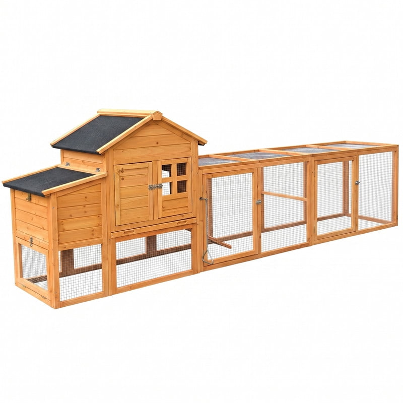 120" Chicken Coop with Lockable Nest Box and Removable Tray, Hen House for 4-6 Chickens, Outdoor Pet Shed with Runs