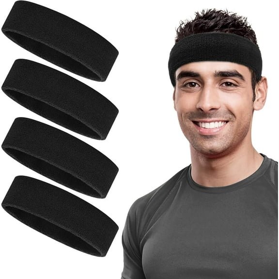 4Pcs Sweatbands Set, Sports Headband for Men & Women, Cotton Sweat Head Bands, Moisture Wicking Athletic Terry Cloth Sweat Band for Tennis,Basketball,Football,Gymnastics,Working Out