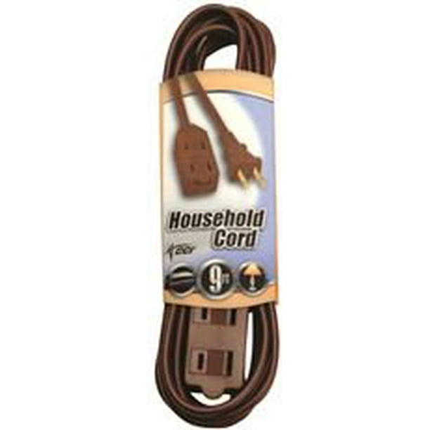 HOUSEHOLD CUBE TAP EXTENSION CORD, 16/2, 9 FT., BROWN