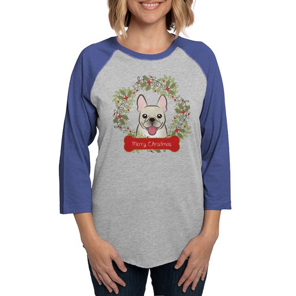 CafePress - French Bulldog Christmas Wreat - Womens Baseball Tee