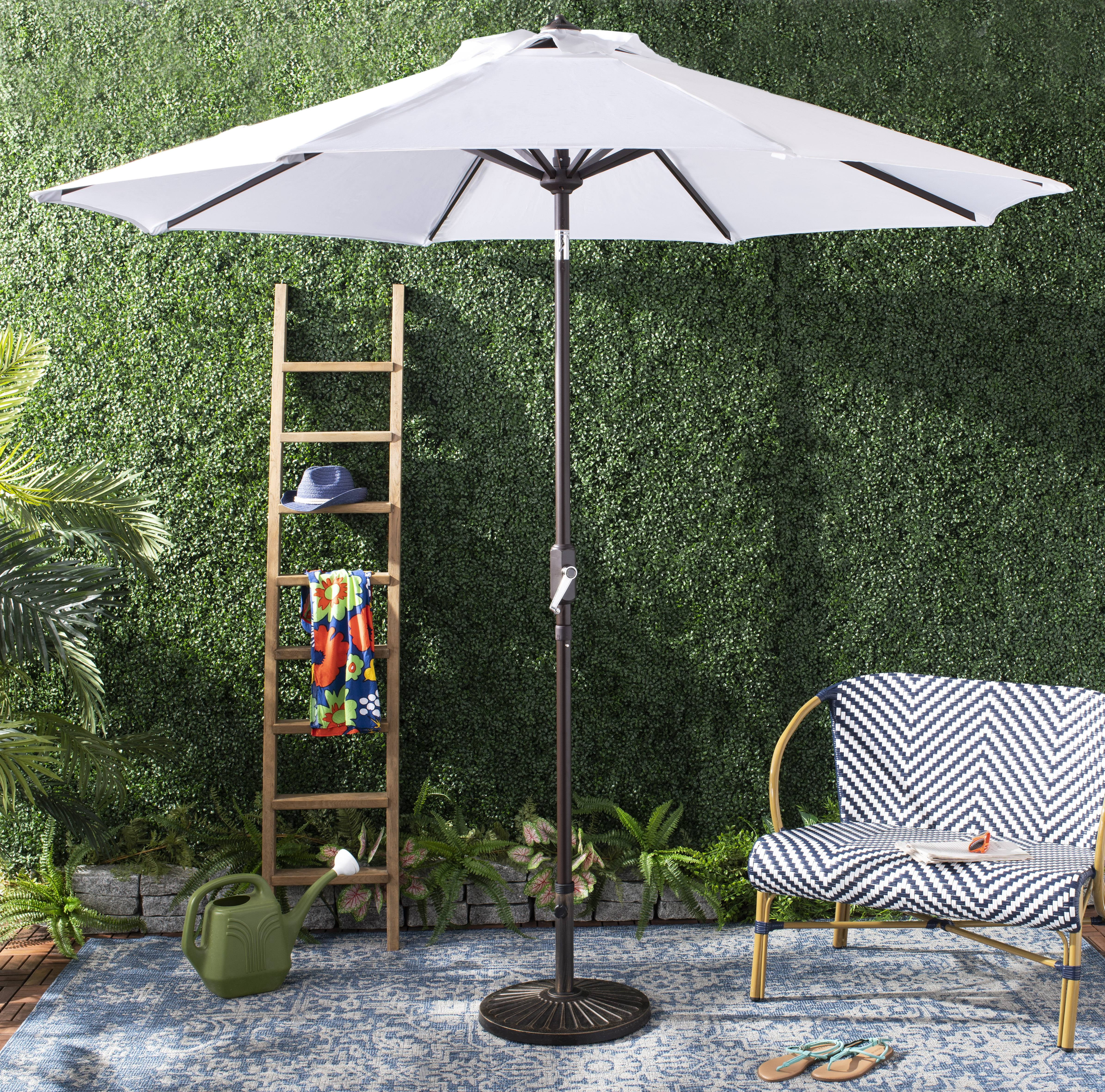 SAFAVIEH Herla 11' Auto Tilt Market Round Patio Umbrella, White