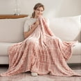 thumbnail image 2 of -Classic Heavyweight Soft Printed VelvetLoft® Plush Throw Blanket, Cozy and Fuzzy, Watercolor Plaid Blush, 50in x 70in, 2 of 9