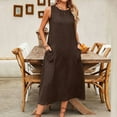 thumbnail image 1 of Vestido de Algodón con Bolsillos Color Sólido Algodón Suéter de Lino sin Mangas Falda Larga, Cuello Redondo Bolsillo Vestido Suelto Casual para las Mujeres, 1 of 8