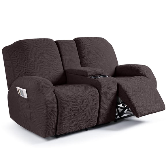 Stretch Loveseat Recliner Cover with Console, Furniture Protector Slipcover for 2‑Seat Reclining Sofa, Chocolate