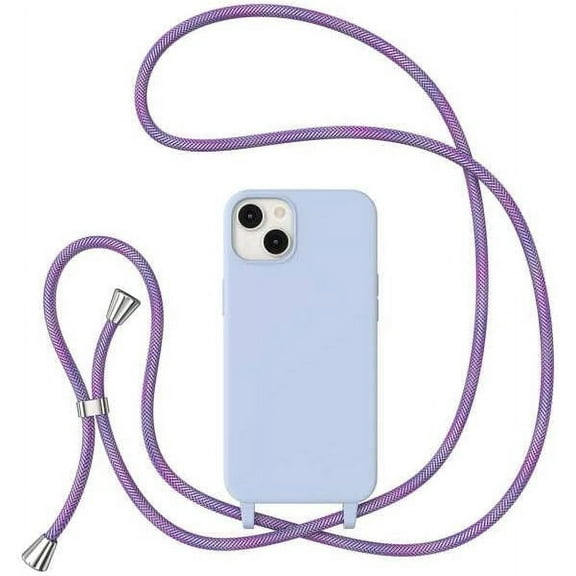 Crossbody Case for iPhone 13/14 with Lanyard Strap Protective Case Adjustable Neck Rope Liquid Silicone Soft Cover for iPhone 13/14 6.1 Inch,Purple