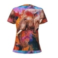 thumbnail image 6 of Fuzoiu Oil Paintings of Elephants Print Women's V-Neck T-Shirt,Women's Short Sleeve Top, Comfortable for Work, Leisure, and Sports, 6 of 7
