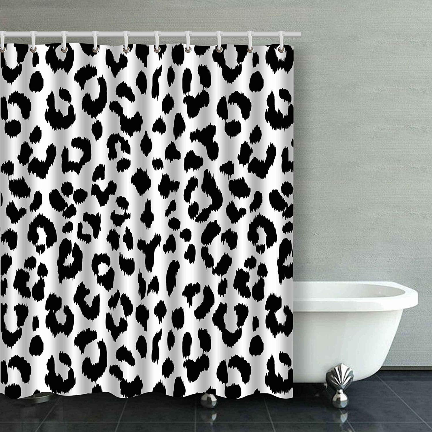 WOPOP Black And White Leopard Print Animal Accent Bathroom Shower Curtain 60x72 inches
