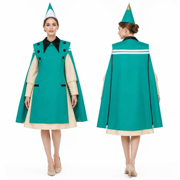 Women's Witch Costume Sets Magic Academy Sorceress Green Cape Dress Outfit Set with Witch Hat Halloween Fancy Dress Party Cosplay Costumes