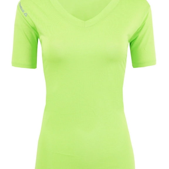 Reebok Womens Volt V-Neck Performance Basic T-Shirt, Green, X-Large