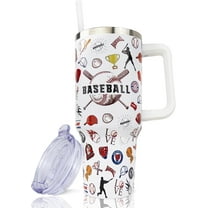 40 oz Stainless Steel Insulated Tumbler with Handle and Straw, Reusable Baseball Coffee Mug with Leak Proof Lid