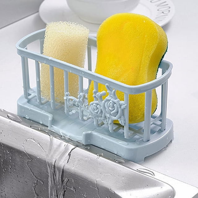 Oleegame 1PC Shower Soap Dish With Hook Household Rag Rack Kitchen Supplies Table Top Cleaning Rack Sink Storage Rack Household Large Sponge Storage Rack Blue