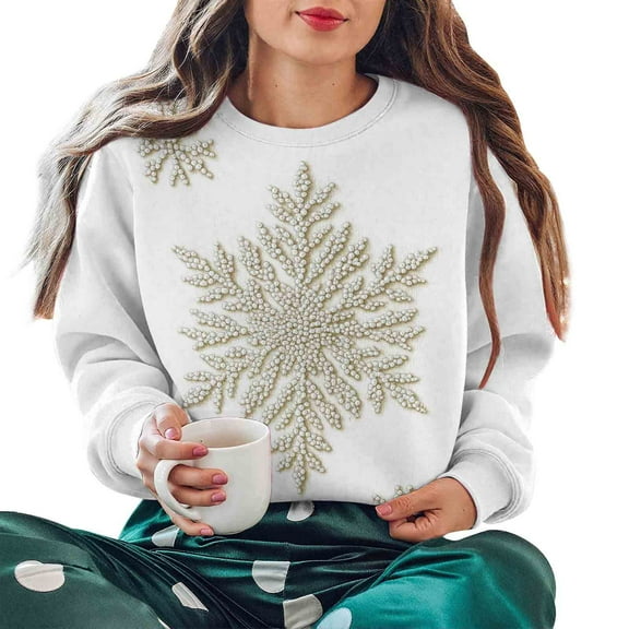 Enjoytime Christmas Womens Oversized Sweatshirt Vintage Printed Crewneck Long Sleeve Tops Casual Comfy Plus Size Fall Fashion Clothing White XXXL