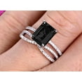 thumbnail image 5 of Art Deco 2.50 Carat 7x5mm Emerald Cut Black Diamond Moissanite Wedding Set 10k White Gold Bridal Ring Loop Infinity Stacking Matching Band, 5 of 5