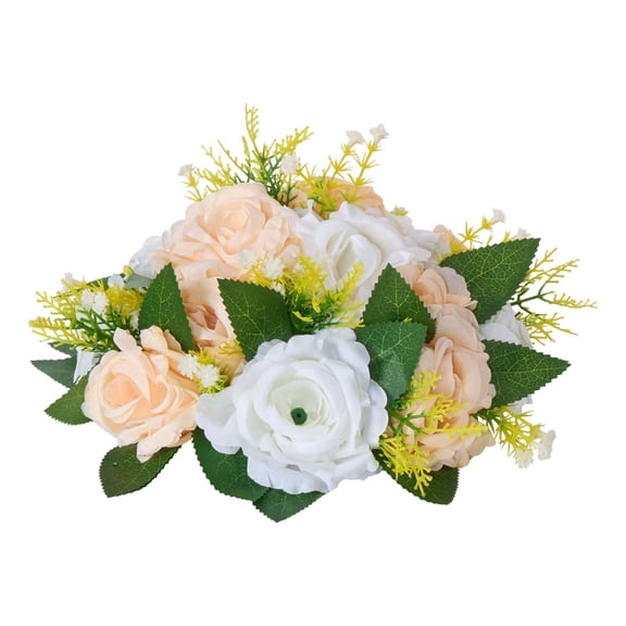 Dranite 10-Pack 9.5-Inch Artificial Rose Flower Ball Bouquets, Wedding Table Centerpieces in Champagne and White, Home Decoration Floral Arrangements