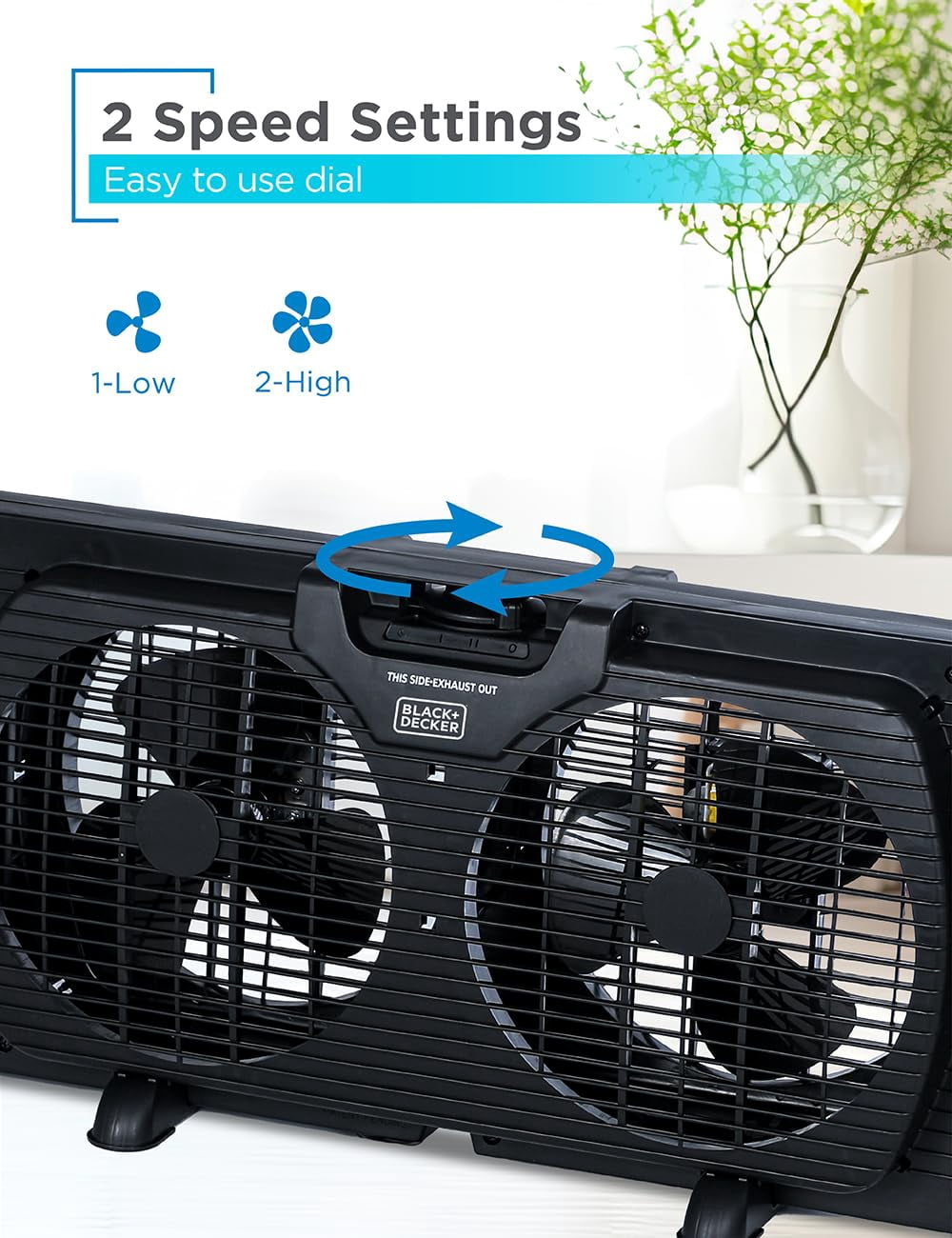 BLACK+DECKER 9" Dual Window Fan for Window Screen with 2 Speed Settings, Twin Window Fan with Mechanical Controls and Removable Legs, Horizontal Cooling Fan for Window