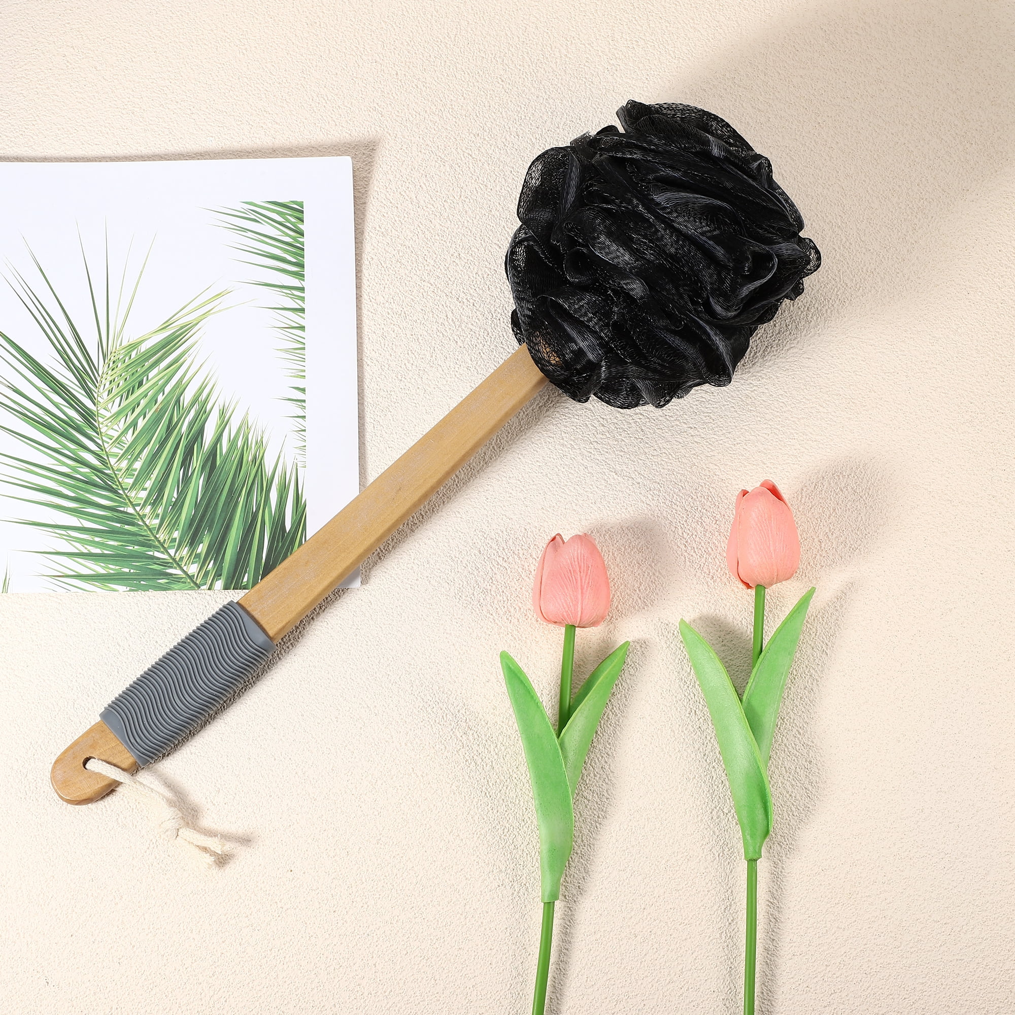 Unique Bargains Bath Brush Long Handle Back Scrubber for Bathroom 17.32 Length Black