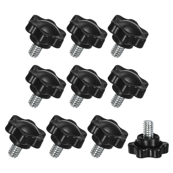 Uxcell 10-Pack Star Clamping Knobs, 1/4"-20 x 8mm Male Thread Hand Tightening Screw for Machinery/Electronic/Furniture/Umbrella Base, Hex Shaped Machine Handle Replacement [Black]