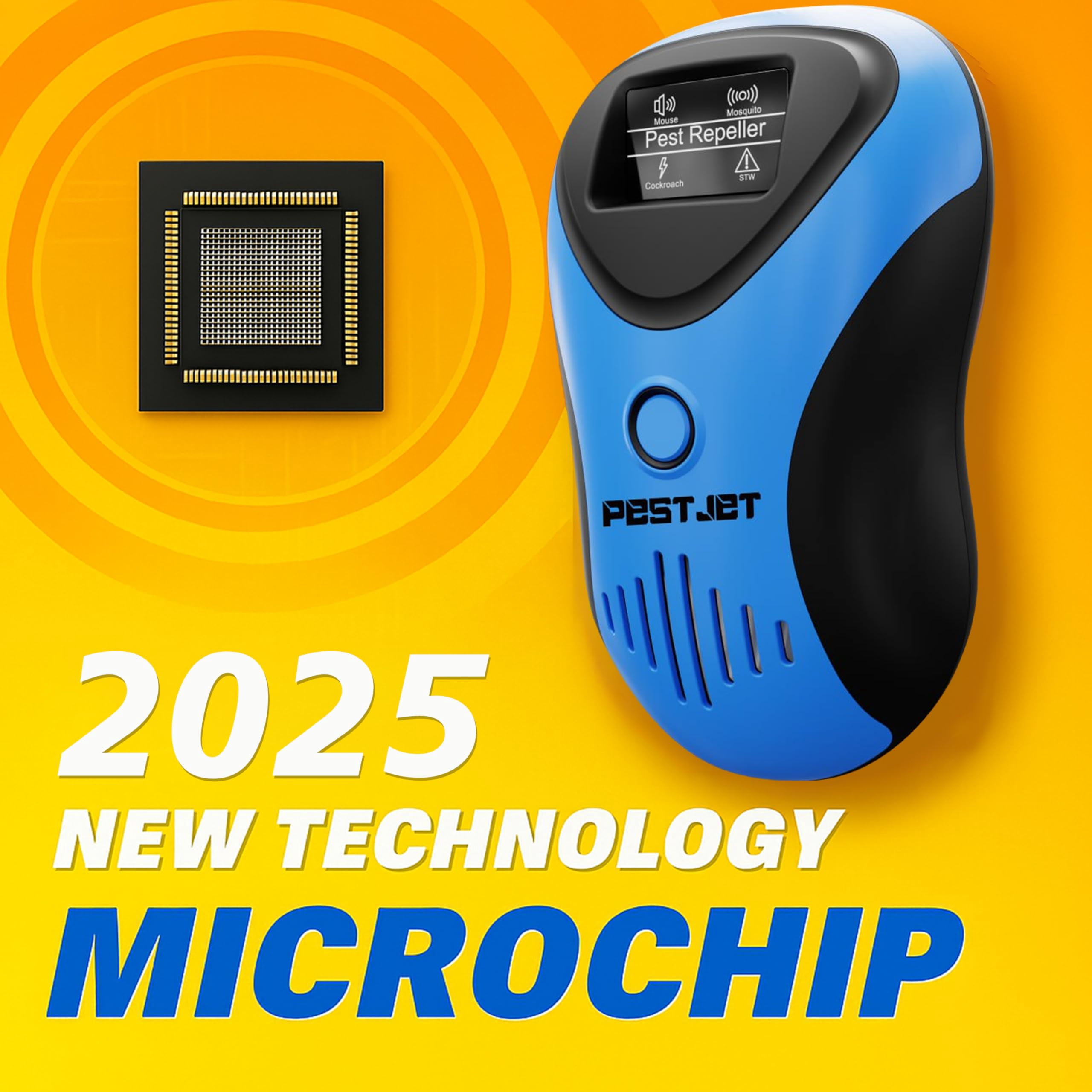 Powerful Mouse Rat Bat Squirrel Repellent with LCD - Ultrasonic Pest Repeller Plug-in Blue-Black