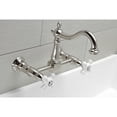 thumbnail image 2 of Kingston Brass KS1268PX Heritage Double-Handle Wall-Mount Bridge Kitchen Faucet, Brushed Nickel, 2 of 6