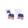 thumbnail image 3 of Elippeo Toddler Boys Memorial Day Outfits 6 12 18 24 Months 3 Years Letter Embroidery T-Shirt and Elastic Star Stripe Shorts for 2 Piece Clothes Set, 3 of 10