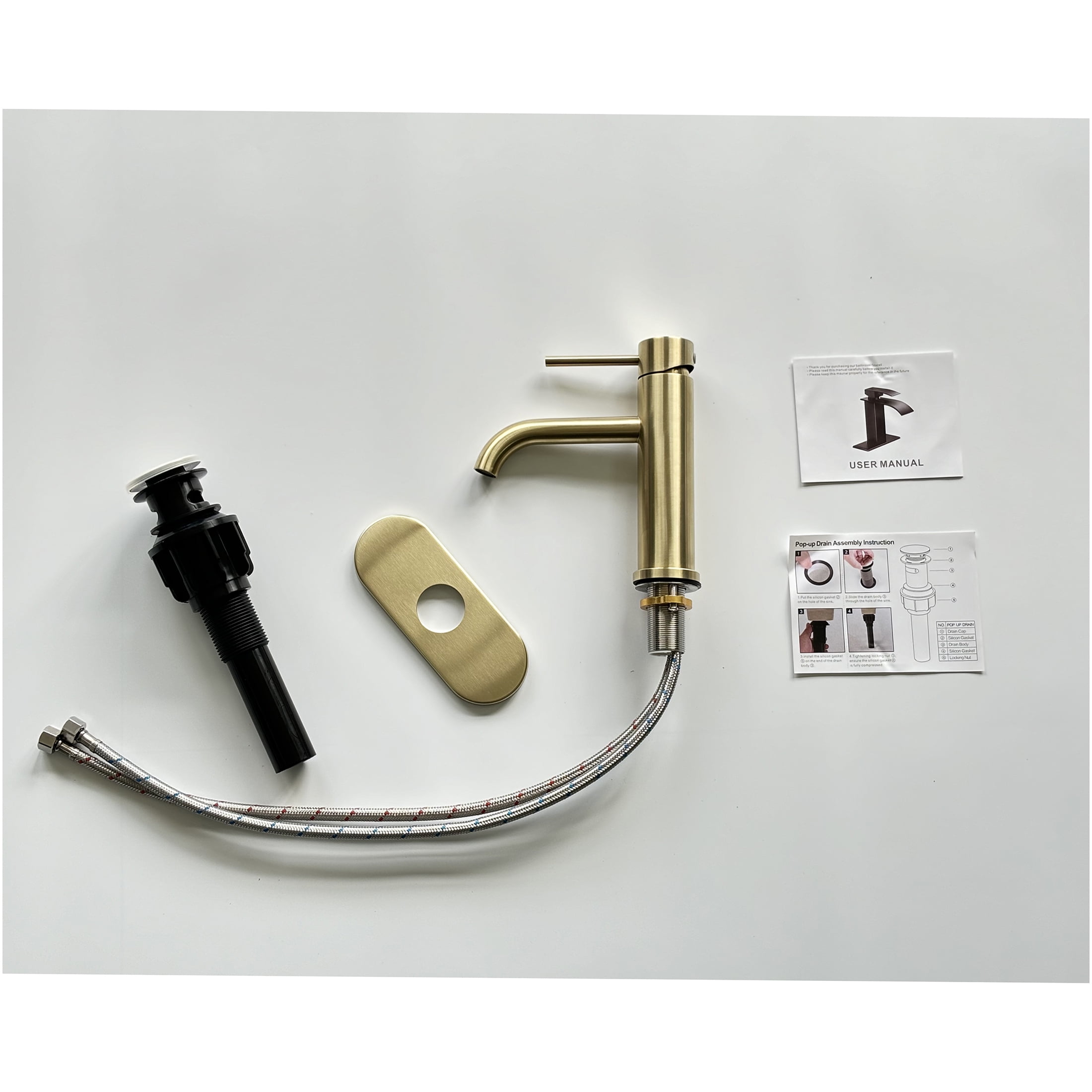JERFIT Brushed Gold Bathroom Sink Faucet, Single Hole Single Handle Vessel Vanity Faucet in Stainless Steel with Ceramic Cartridge for Easy Installation