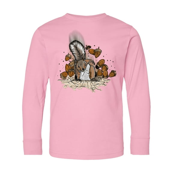 Inktastic Squirrel Superhero Landing with Acorns Long Sleeve Youth T-Shirt