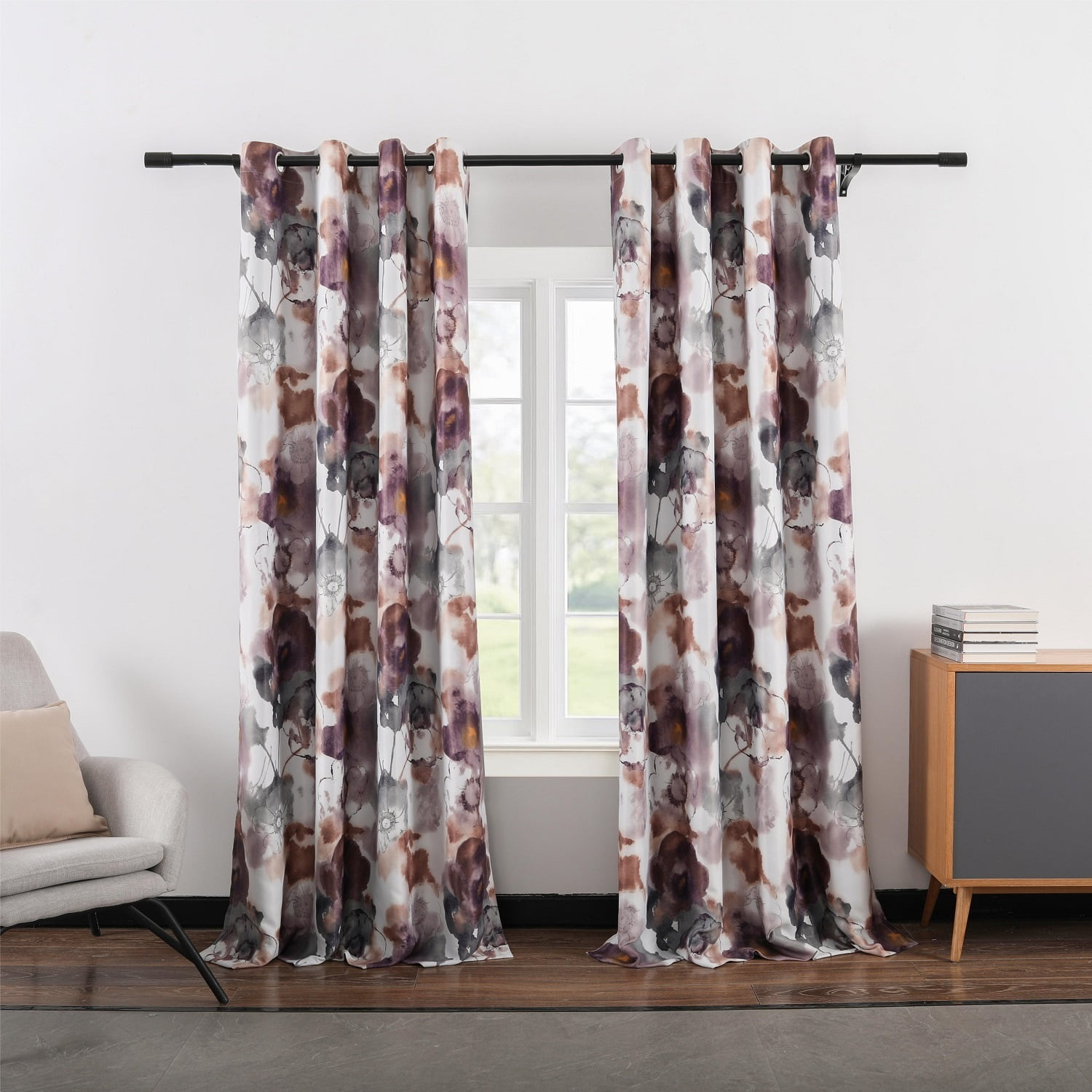 VOGOL Elegant Modern Purple Blossoms Thermal Insulated Blackout Curtain for Office Studio, Room Darkening Curtains for Sliding Door, Top Grommet, 2 Panels Set, W52xL84 inch, Purple