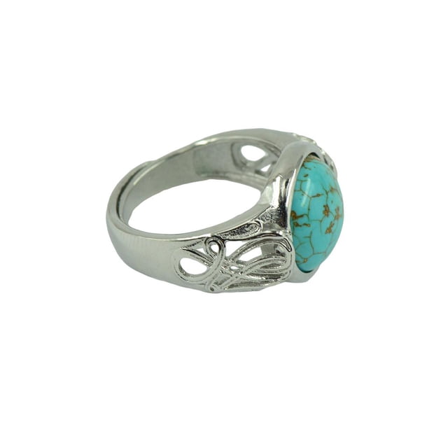 Anillo Sunnimix Turquesa Natural Ajustable Ronda Cabujón Retro Moda 12 mm