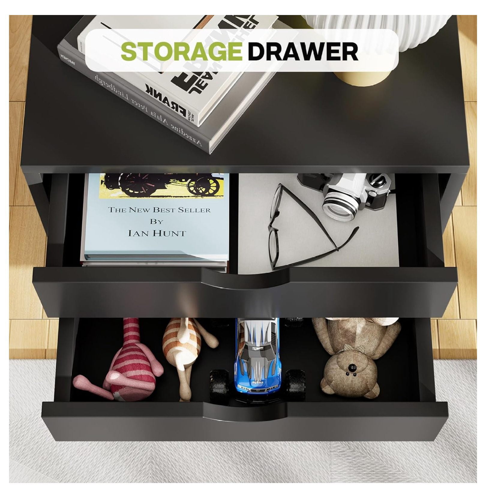 5-Drawer Chest, Office Storage Dresser File Cabinet with Wheels, Mobile Dresser for Home Office, Black