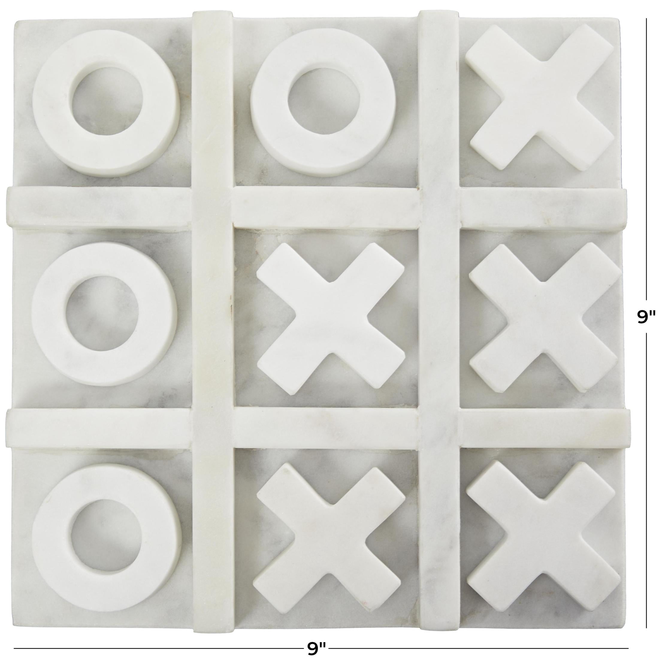 DecMode 9" x 1" White Marble Tic Tac Toe Game Set, 1-Piece