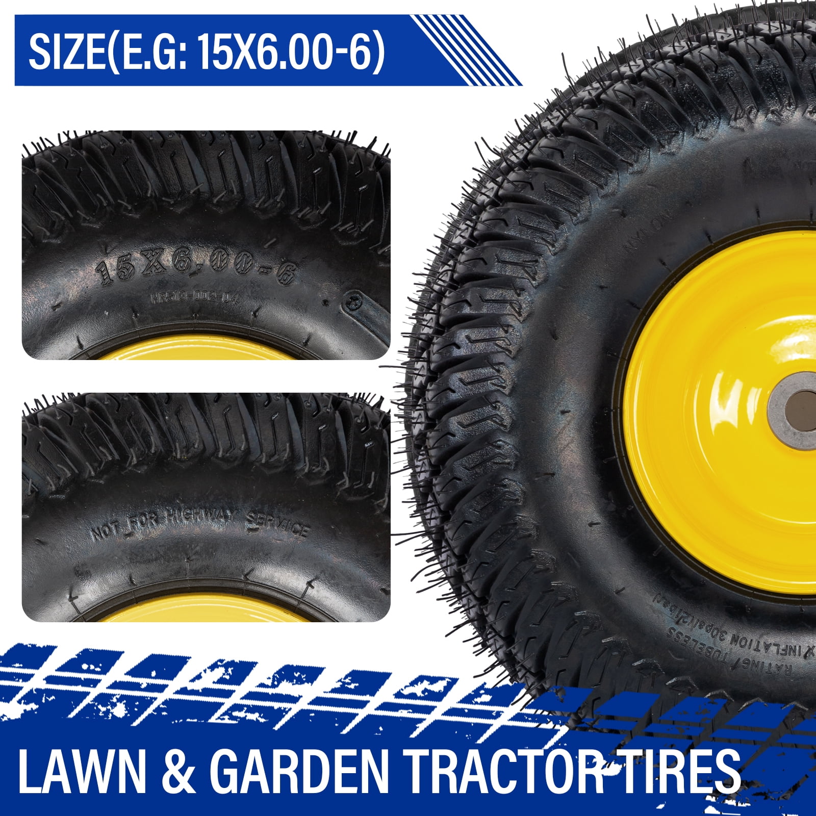 Ktaon 15x6.00-6 Tire and Wheel Assembly, Replacement Riding Lawn Mower Front Tires Compatible with 100 and 300 Series John Deere Riding Mowers, 2 pack