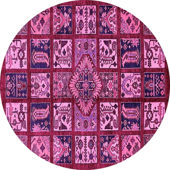 Ahgly Company Indoor Round Abstract Pink Modern Area Rugs, 6' Round
