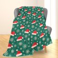 thumbnail image 2 of Christmas Santa Hats Blanket, Soft Lightweight Flannel Snowflakes on Green Throw Blanket for Couch, Bed, Cozy Warm Fuzzy Holiday Blankets for Women 80×60 in, 2 of 4
