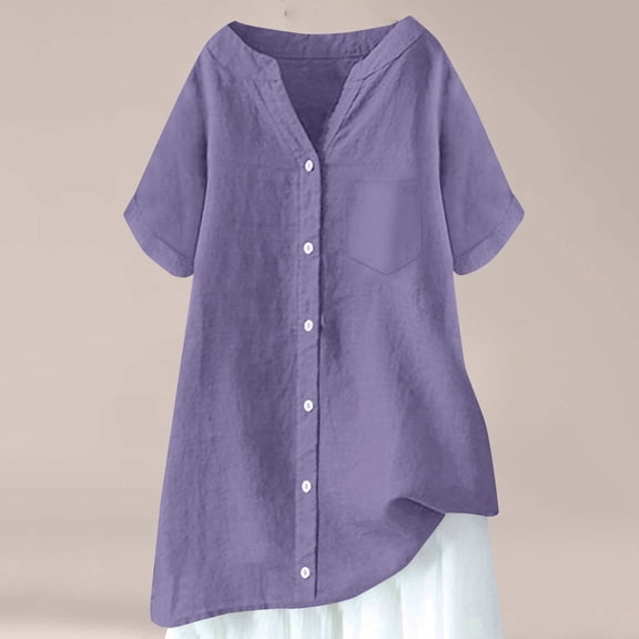 WCJM Women's Short-Sleeve Scoop Neck T-Shirt Dress Women's Short Sleeve T-Shirt Women's Cotton Linen Shirts Solid 3/4 Sleeve Tunic Tops Oversized Tshirts Casual V Neck Blouses
